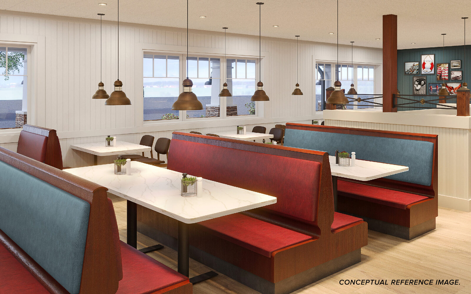 Refreshed Red Lobster interior with new booths and lighting
